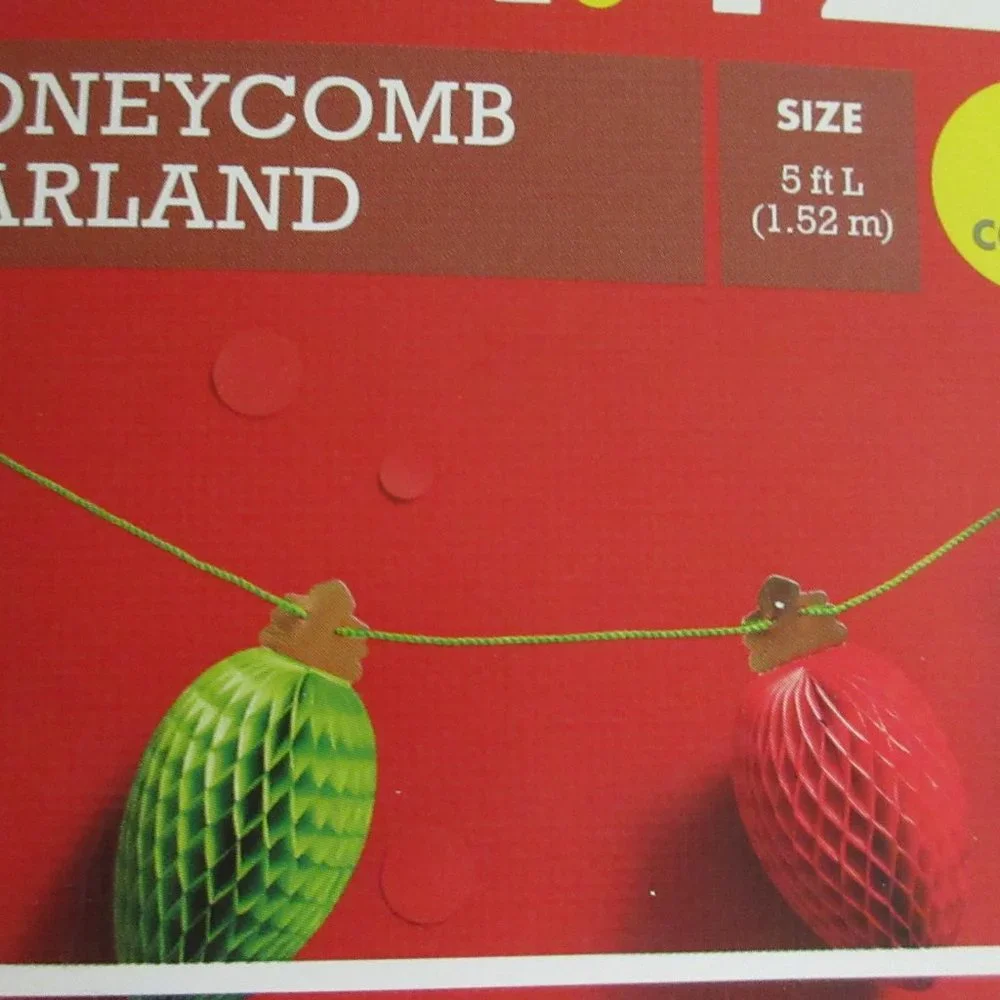 Spritz Christmas Lights Honeycomb Garland 5 Feet Long Red Green 2 Packages NEW